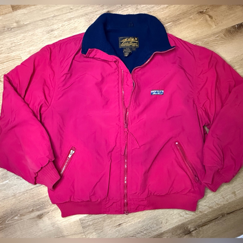 Vintage Eddie Bauer vibrant Pink woman’s full zip Puffer Coat size large